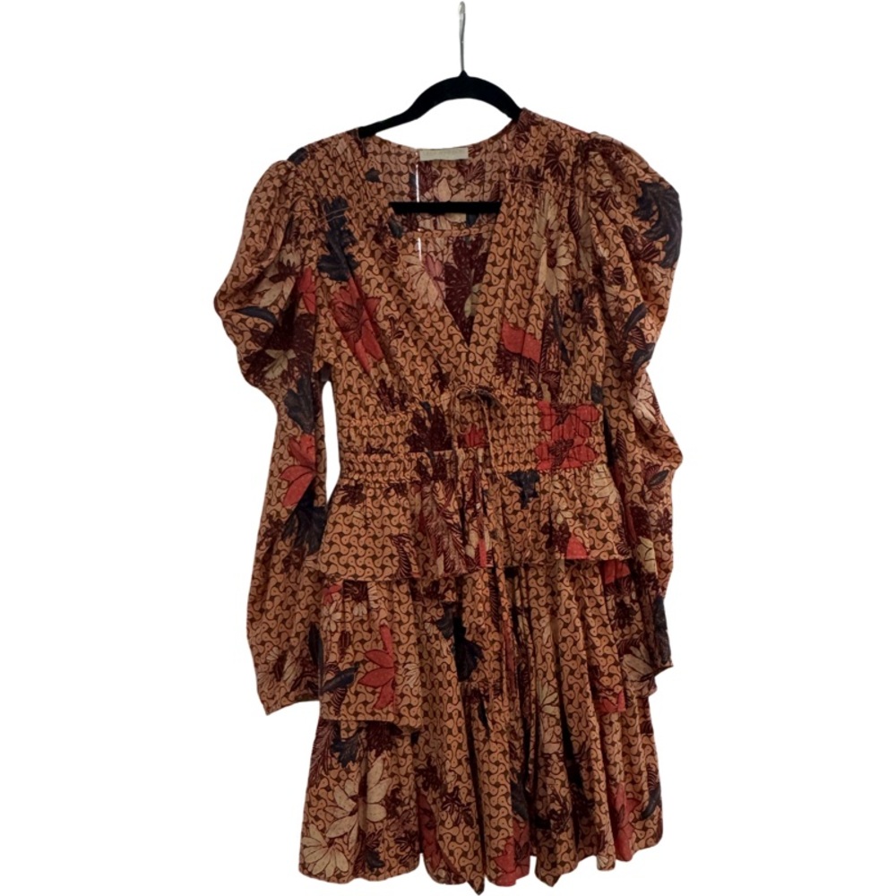 Ulla Johnson Orange Brown Wrap Dress with Bishop Sleeves